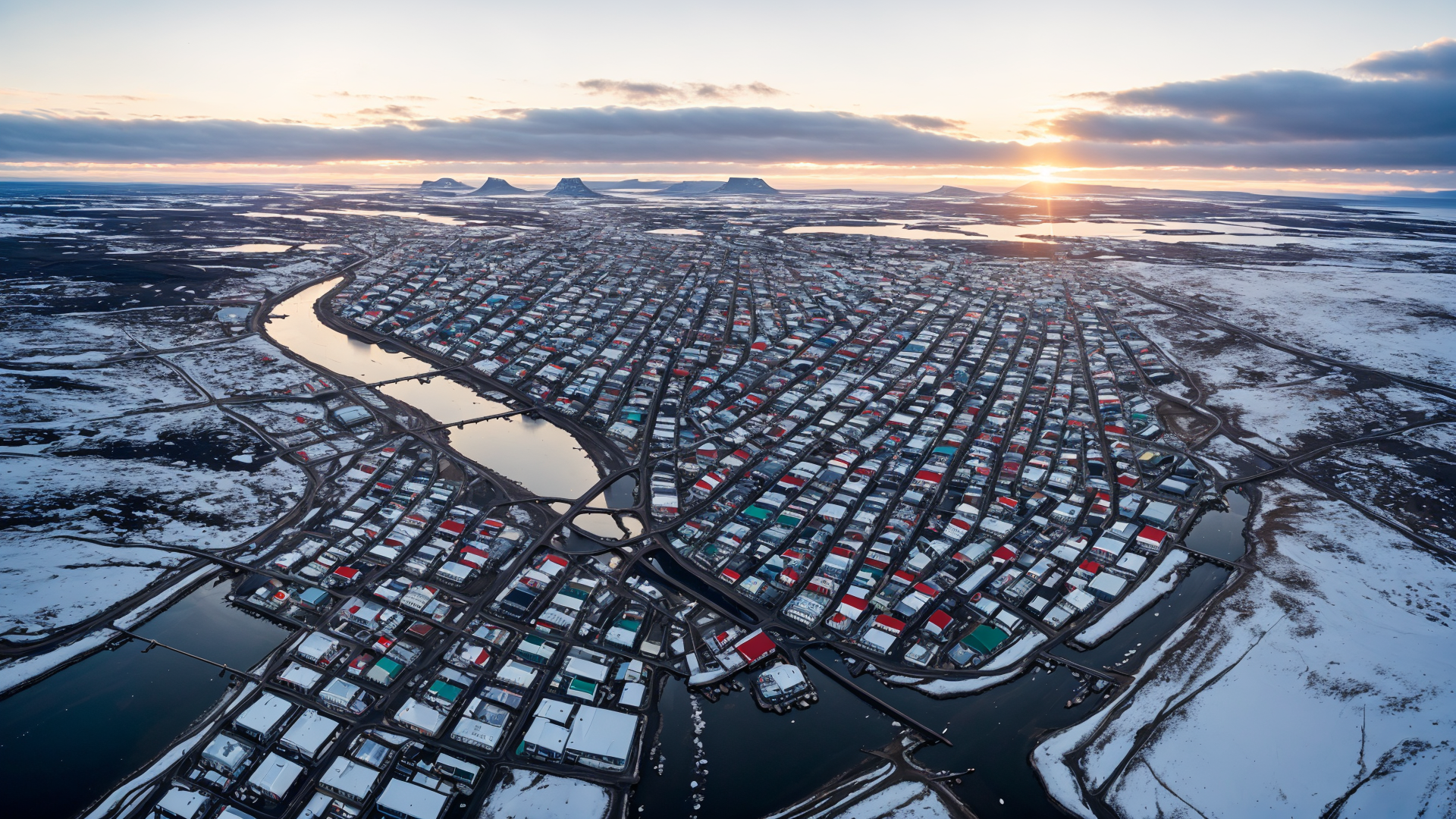冰岛小城镇之旅，美丽雪景高清图片