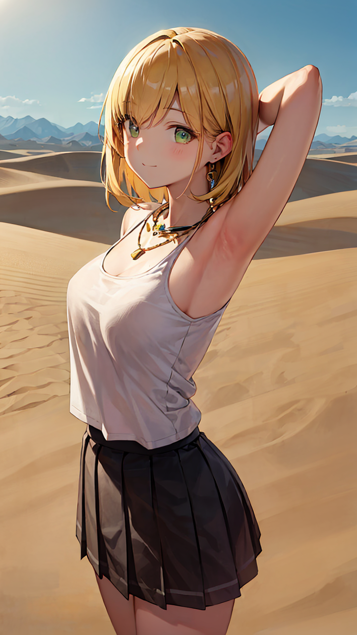 夏日靓妹身穿无袖背心和百褶半身裙天生丽质又迷人高清二次元美女手机壁纸
