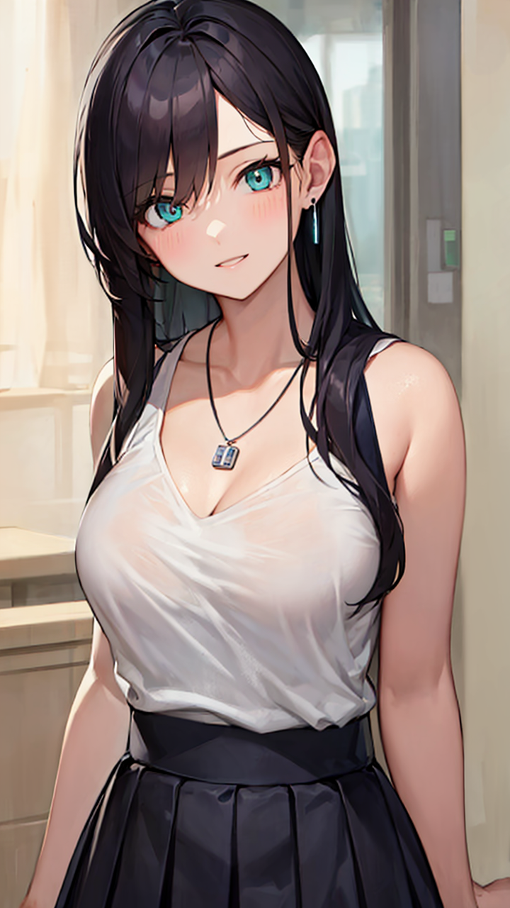 夏日靓妹身穿无袖背心和百褶半身裙天生丽质又迷人高清二次元美女手机壁纸