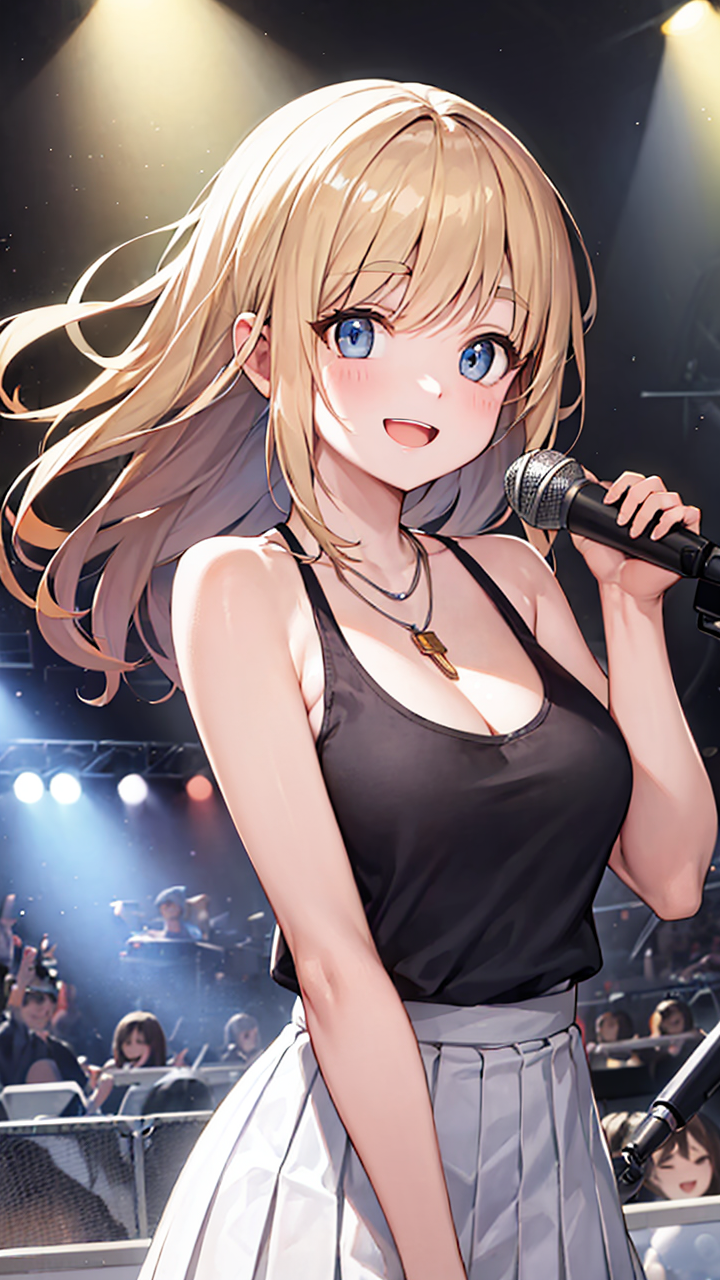 夏日靓妹身穿无袖背心和百褶半身裙天生丽质又迷人高清二次元美女手机壁纸