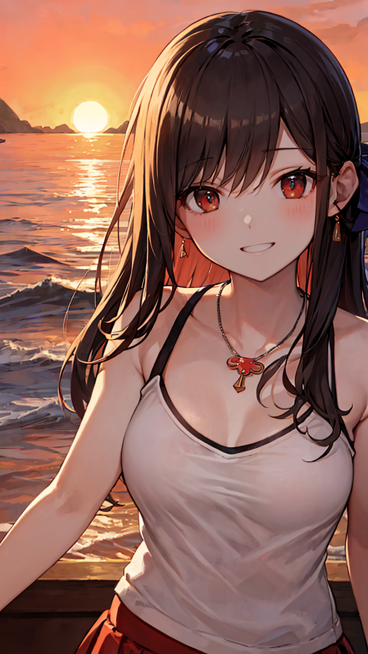夏日靓妹身穿无袖背心和百褶半身裙天生丽质又迷人高清二次元美女手机壁纸