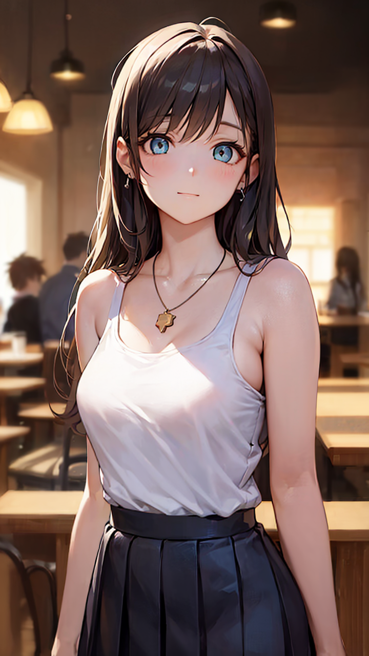 夏日靓妹身穿无袖背心和百褶半身裙天生丽质又迷人高清二次元美女手机壁纸