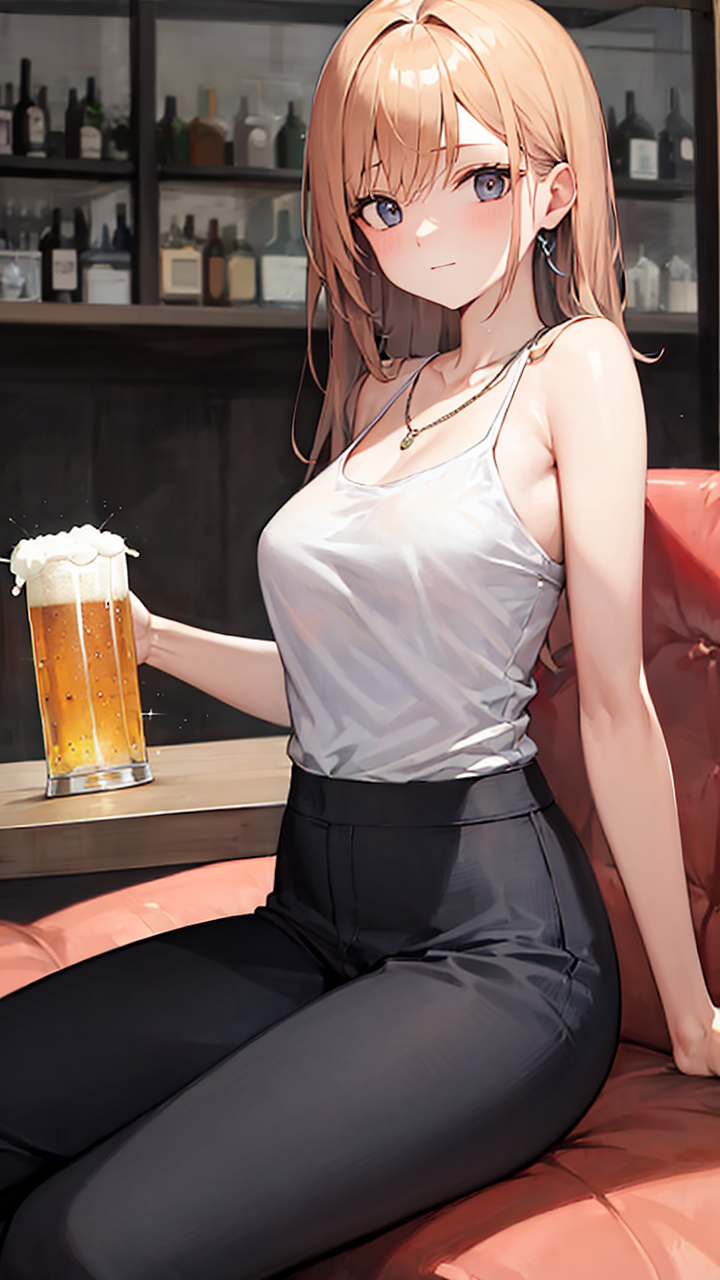 迷人又可爱的二次元动漫美女无袖背心搭配冰丝直筒裤美图