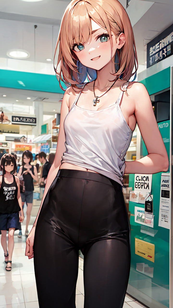 迷人又可爱的二次元动漫美女无袖背心搭配冰丝直筒裤美图