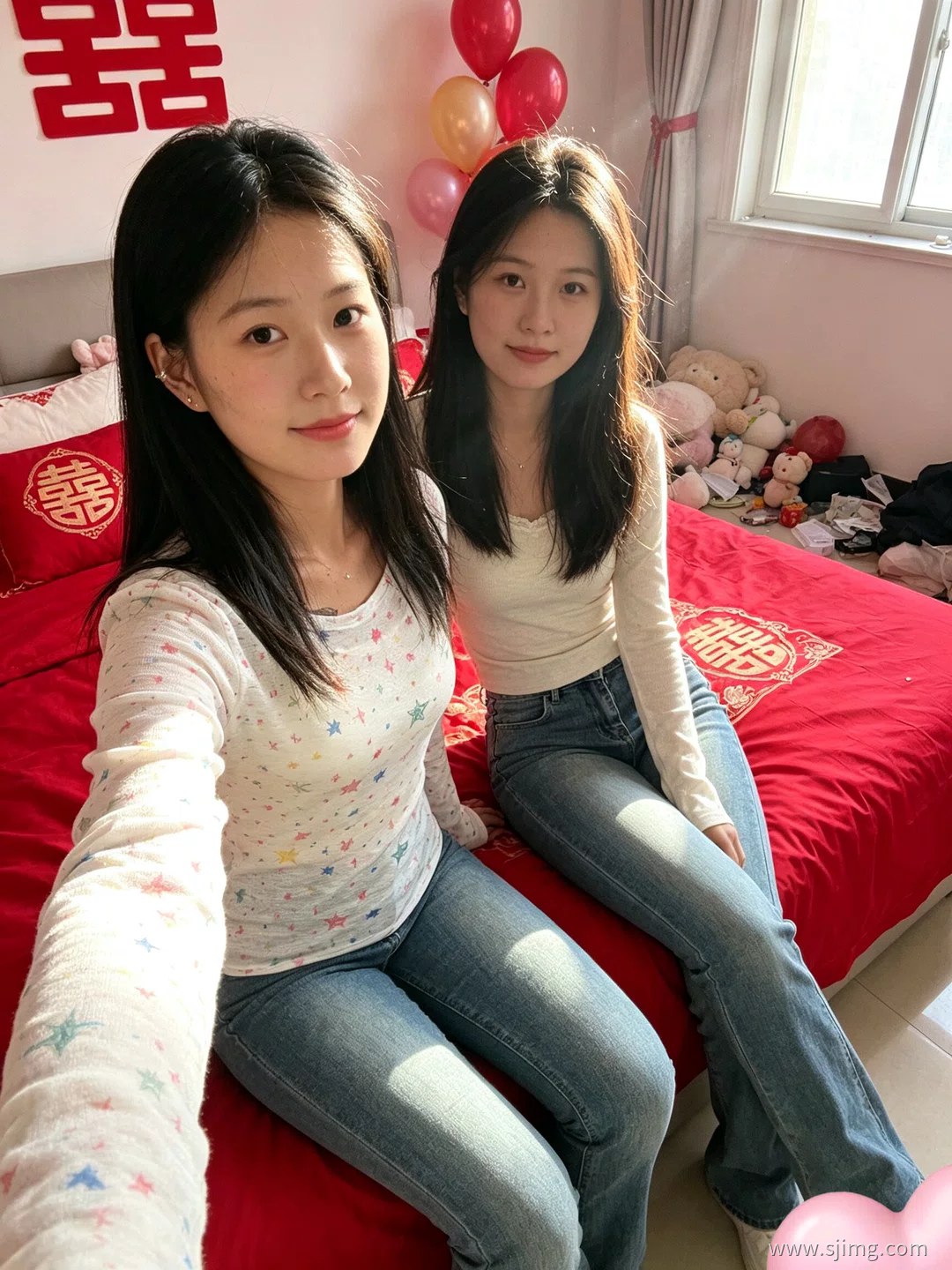 新娘结婚了 中国红 婚房自拍 4K高清美女平板壁纸
